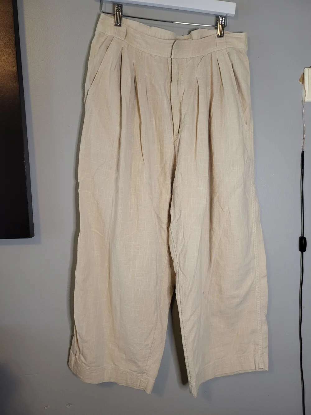 Free People Men's Wide-Leg Pleated Chinos in Cream